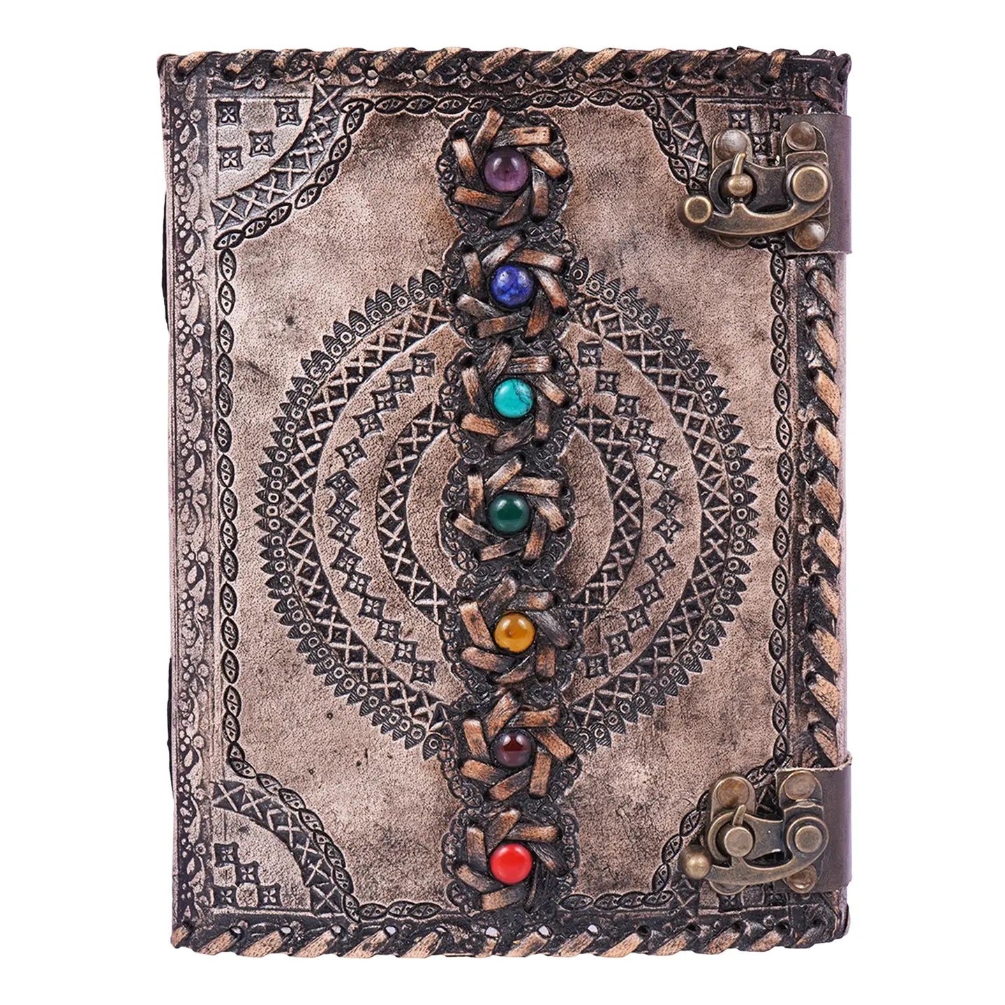 Antique Embossed Chakra Stones Leather Journal