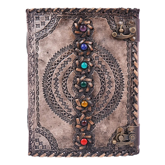Antique Embossed Chakra Stones Leather Journal