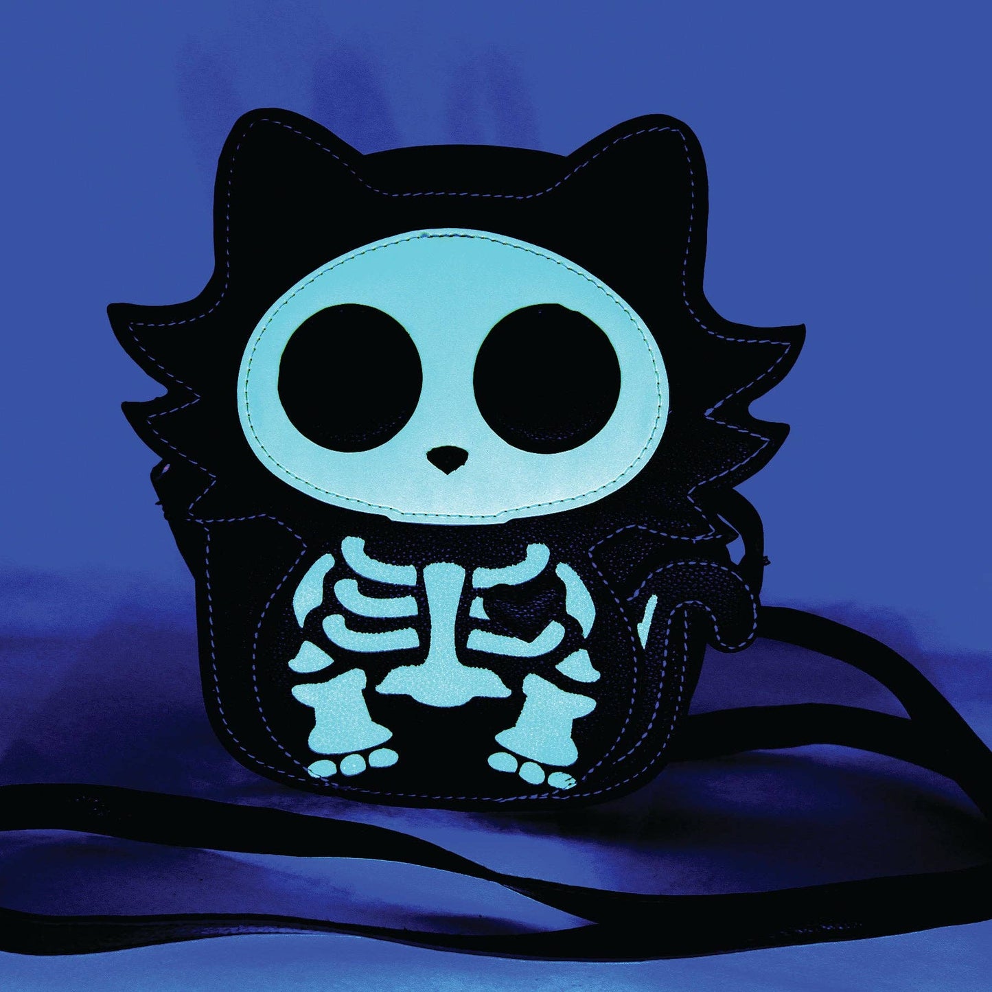 Glow in the Dark Sugar Skull Cat Crossbody Bag in Vinyl