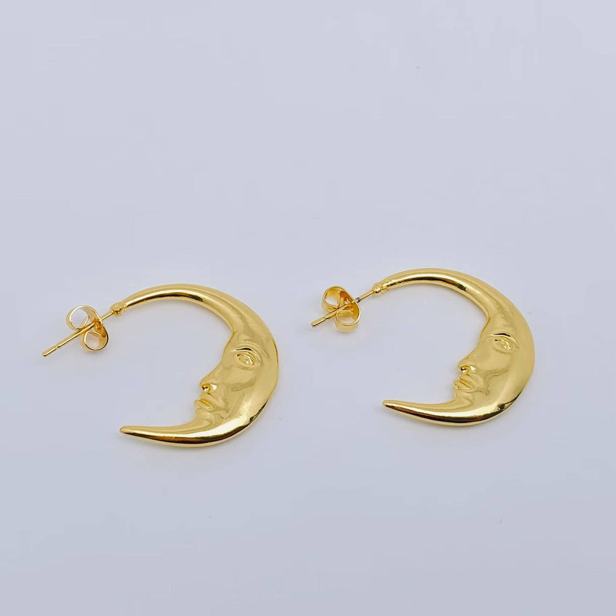Mysterious Moon Face Gold-Plated Hoop Earrings