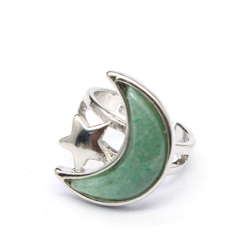 Moon &amp; Star Natural Stone Adjustable Ring