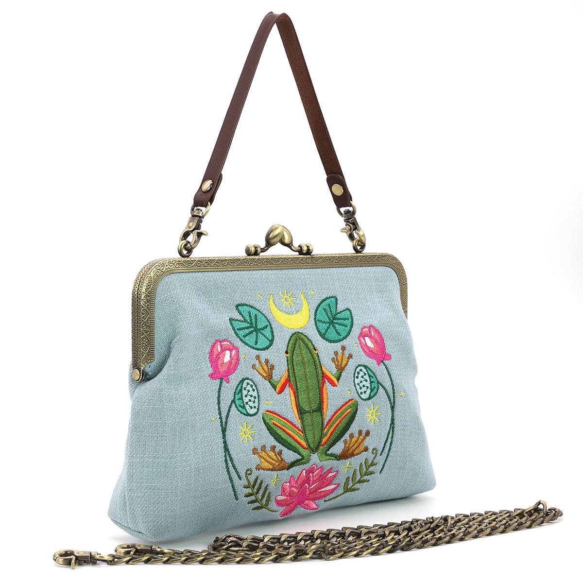 Frog in the Lily Pond Kiss Lock Bag
