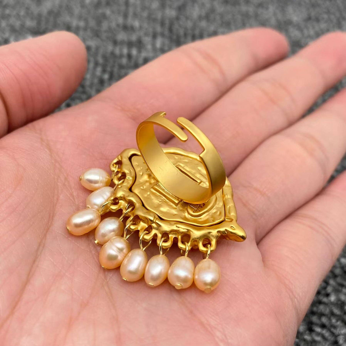 Vintage Pearl Fringe Evil Eye Adjustable Ring