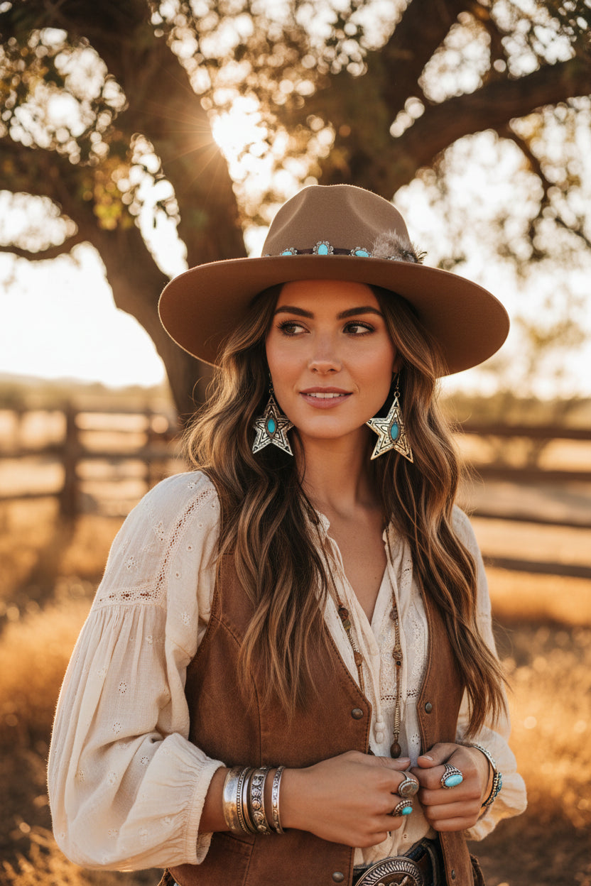 Turquoise Western Star Earrings
