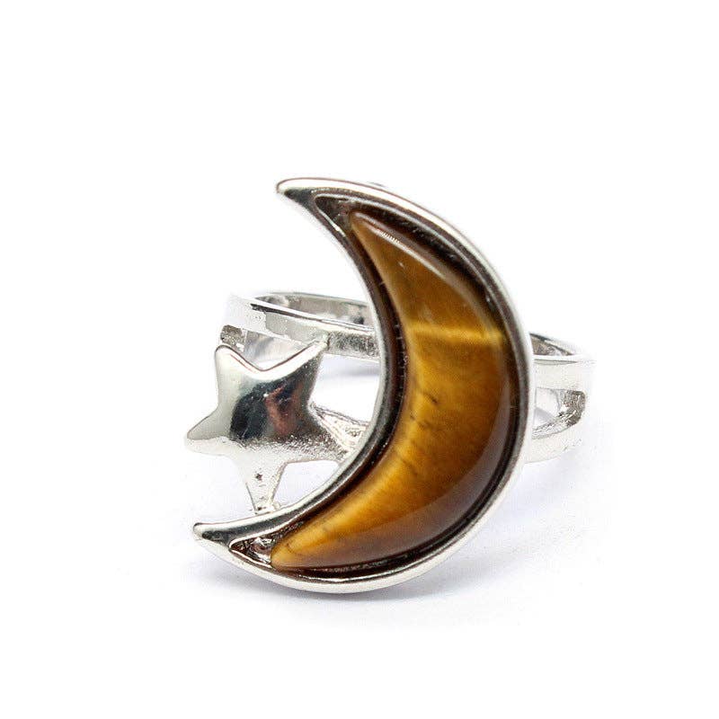 Moon &amp; Star Natural Stone Adjustable Ring
