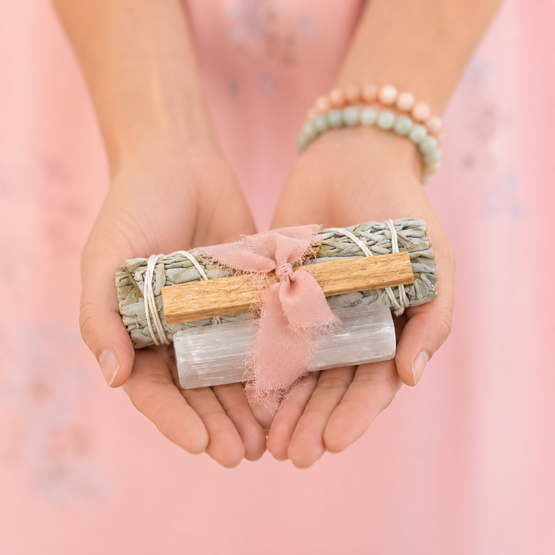 White Sage Protection Bundle with Selenite and Palo Santo Pink Chiffon