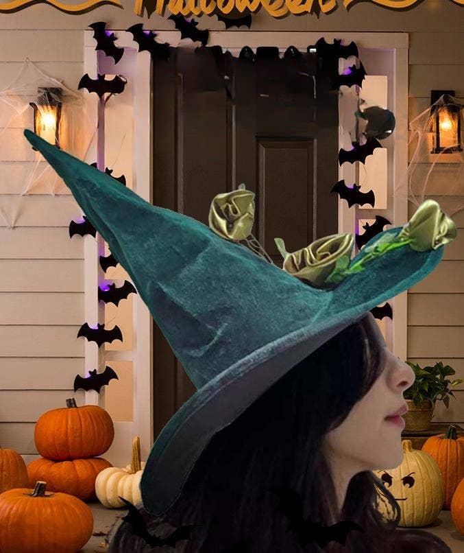 Flower Halloween Hat Green Witch Hat