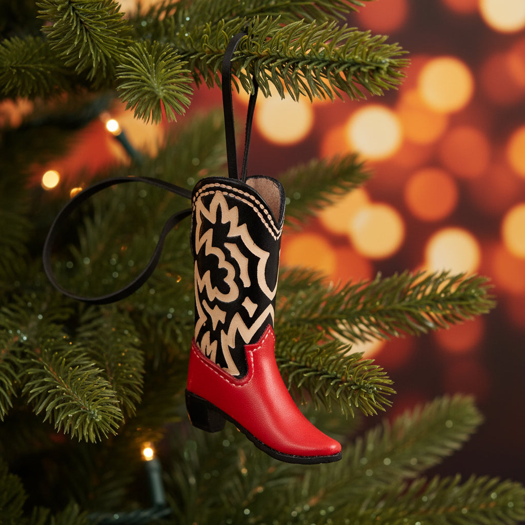 Red and Black Leather Cowboy Boots Ornament