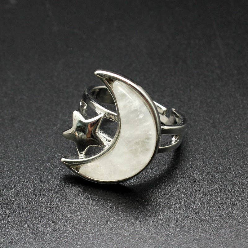 Moon &amp; Star Natural Stone Adjustable Ring
