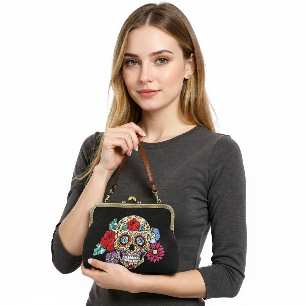 Sugar Skull Kiss Lock Bag