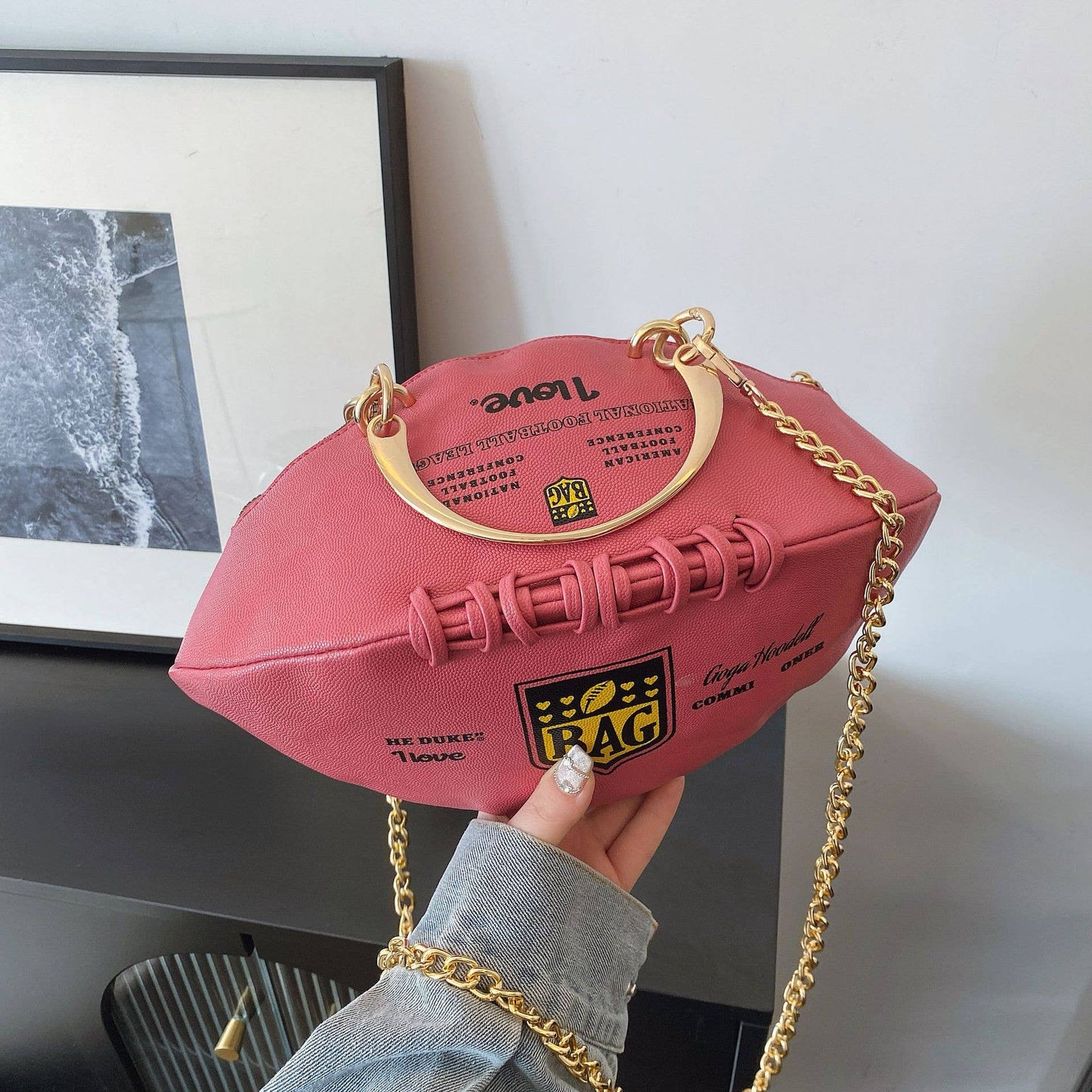 Funny game rugby ball shape crossbody bag