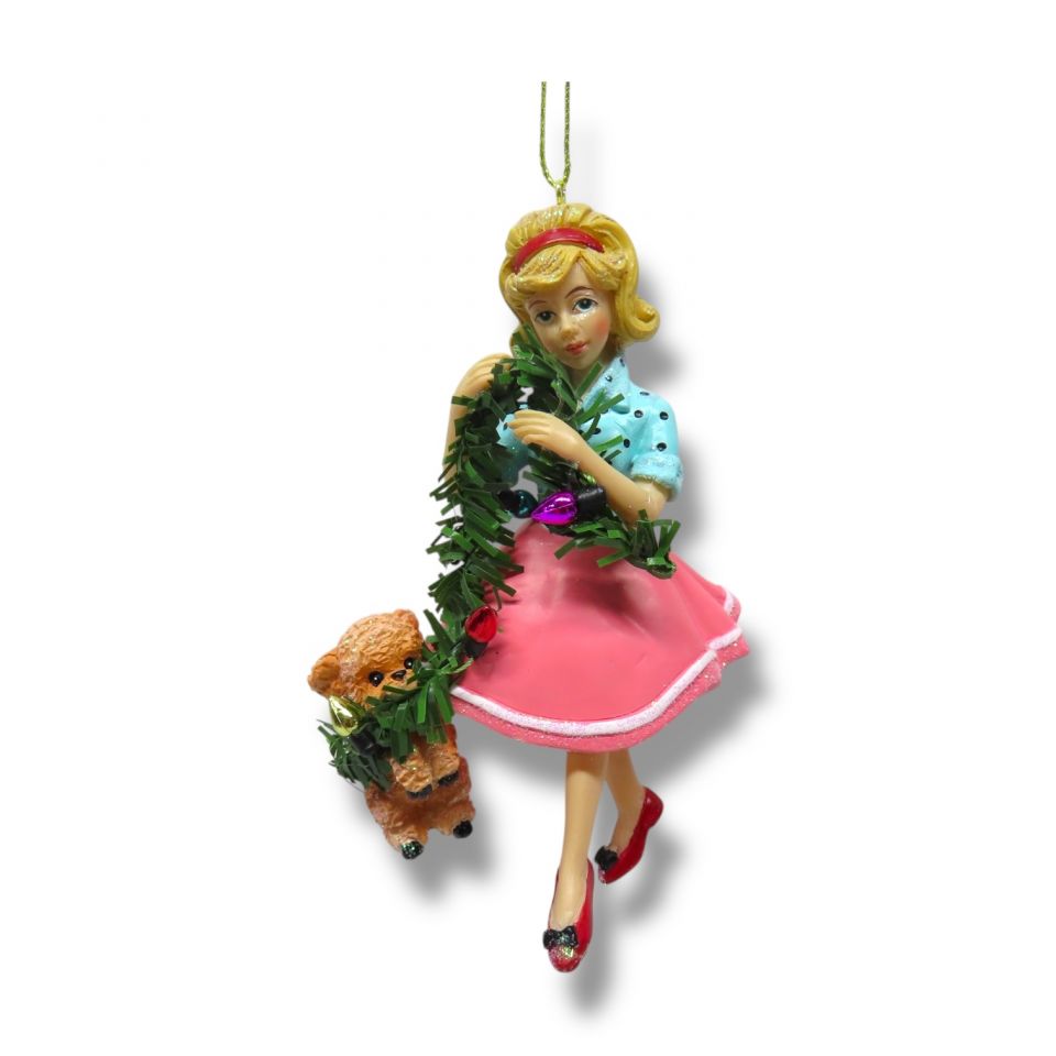 Retro Girl w/Garland Ornament