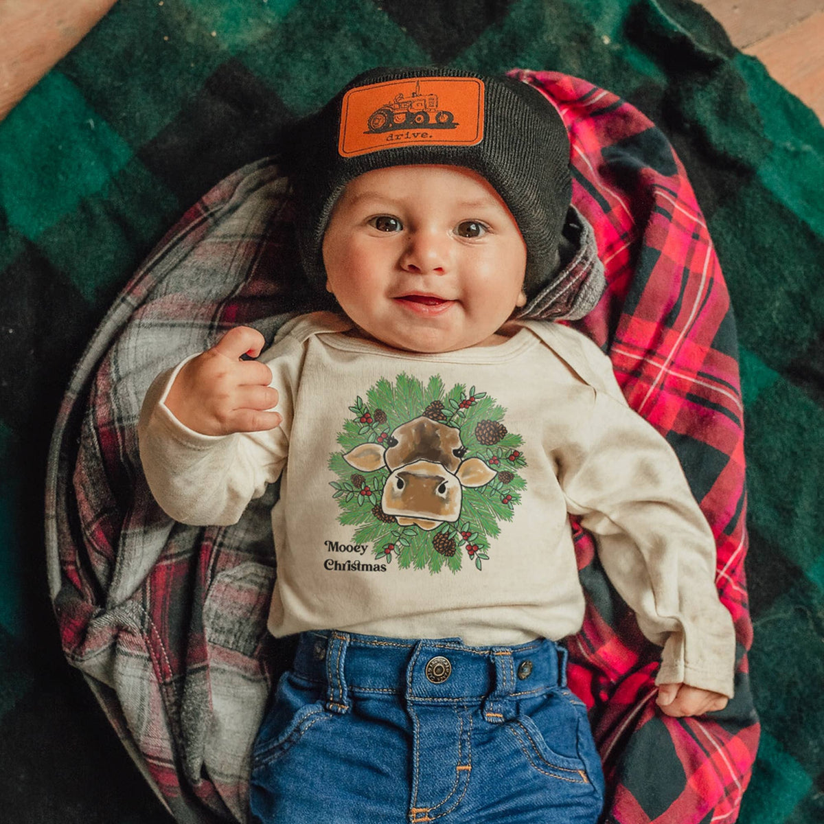 Mooey Christmas Cow Country Christmas Baby Bodysuit