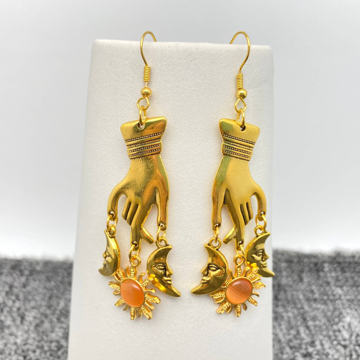 Golden Celestial Hand Dangle Earrings