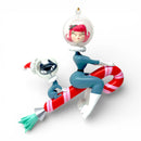 Stella & Orbit Rocket Girl On Candy Cane Ornament