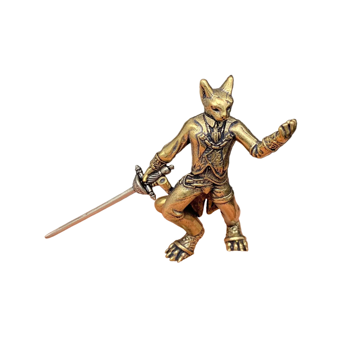 Brass Cat Swordsman Crafts Decoration Desktop Ornaments