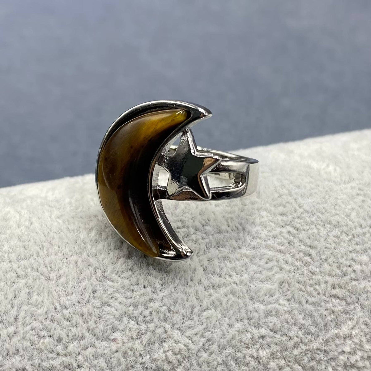 Moon &amp; Star Natural Stone Adjustable Ring