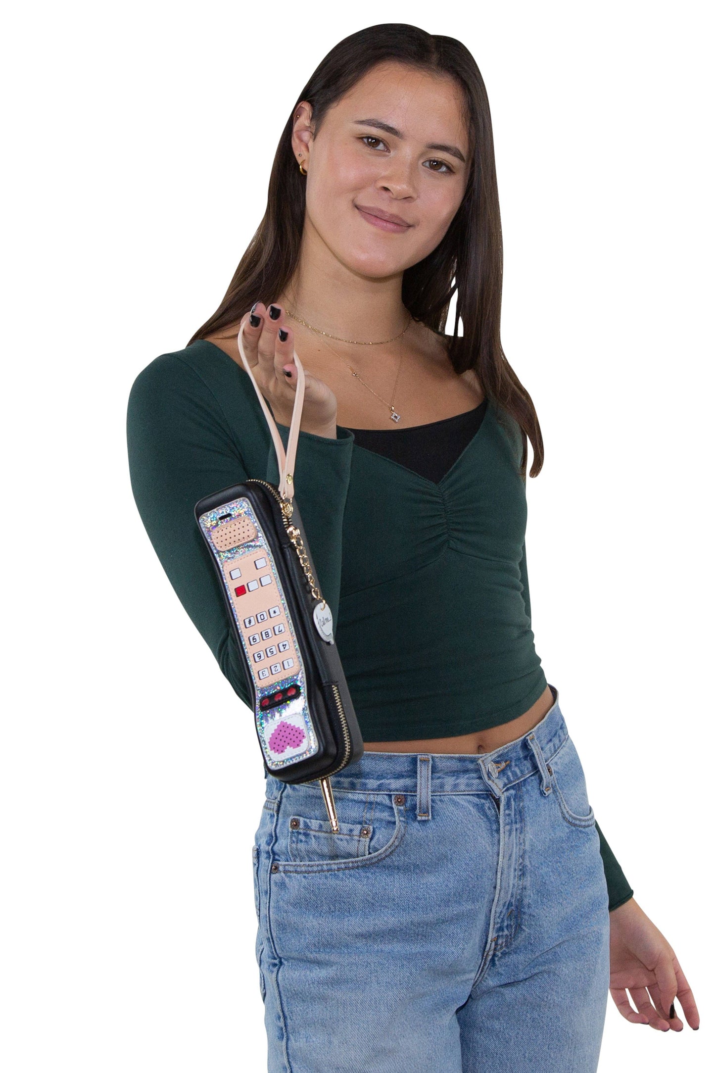 Handheld Vintage Phone Wristlet in Vinyl Material
