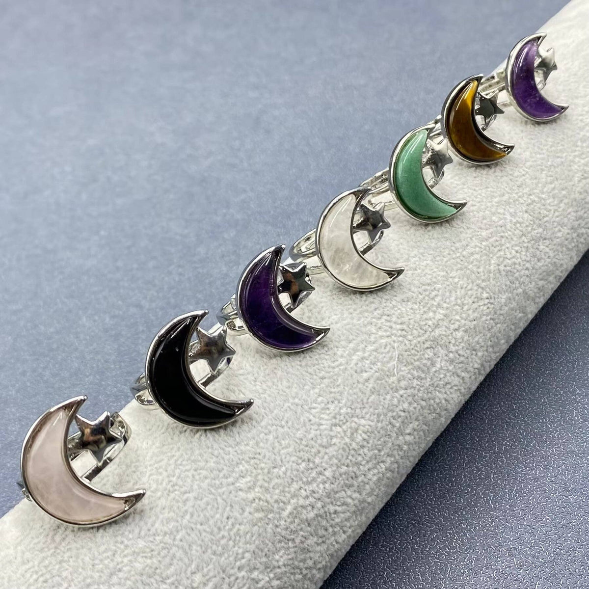 Moon &amp; Star Natural Stone Adjustable Ring