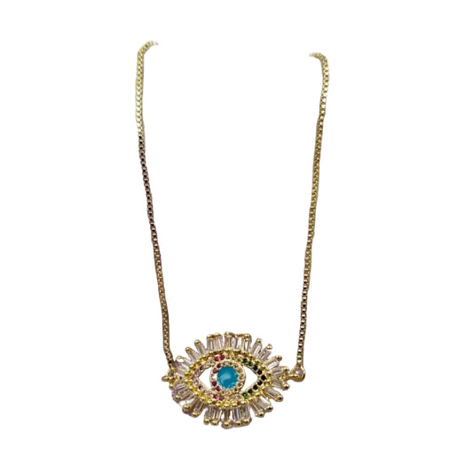 18K Gold Plated Crystal Evil Eye Slide Bracelet