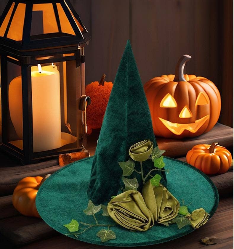 Flower Halloween Hat Green Witch Hat