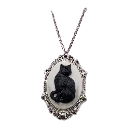 Black Cat Goth Pendant Necklace