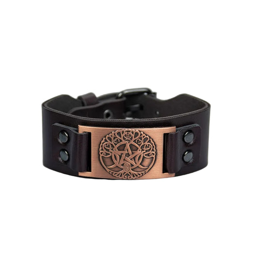 Tree of Life Brown Vegan Leather Adjustable Bracelet