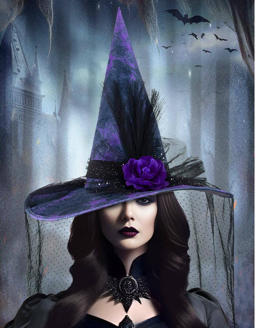 Purple Halloween Hat Mesh Witch Hat