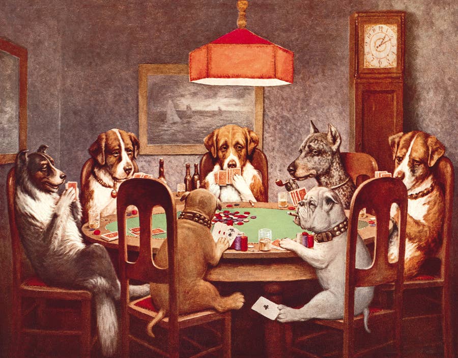 7 Dogs PLaying Poker Tin Sign