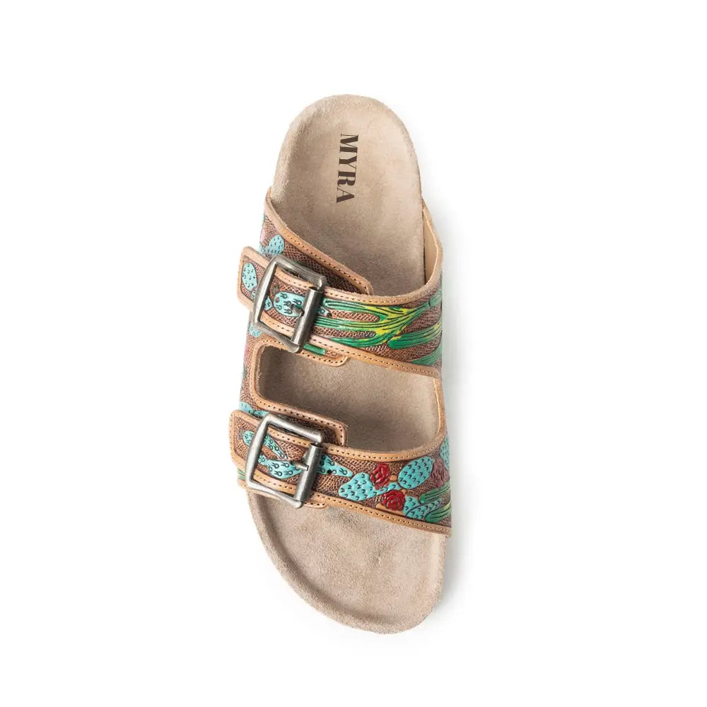 Falling Feather Sandals in Green and Brown