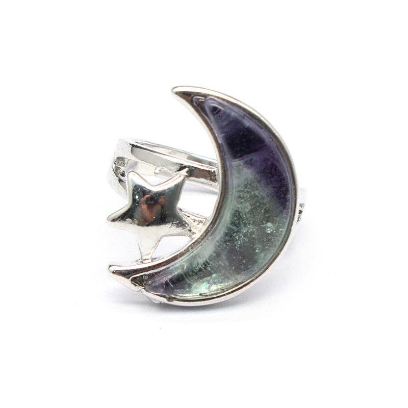 Moon &amp; Star Natural Stone Adjustable Ring