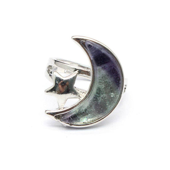 Moon &amp; Star Natural Stone Adjustable Ring