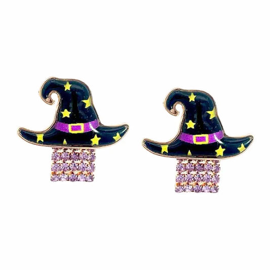 Witch Hat with Dangly Crystals Earrings