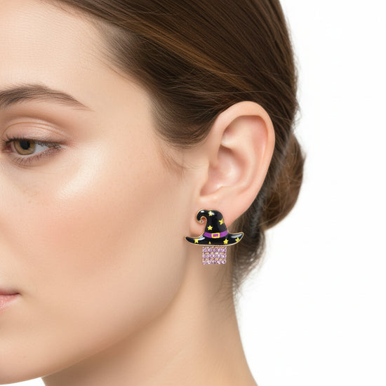 Witch Hat with Dangly Crystals Earrings