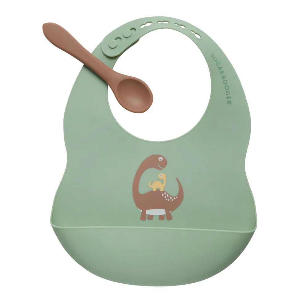 Baby Dinosaur Silicone Bib & Spoon Set