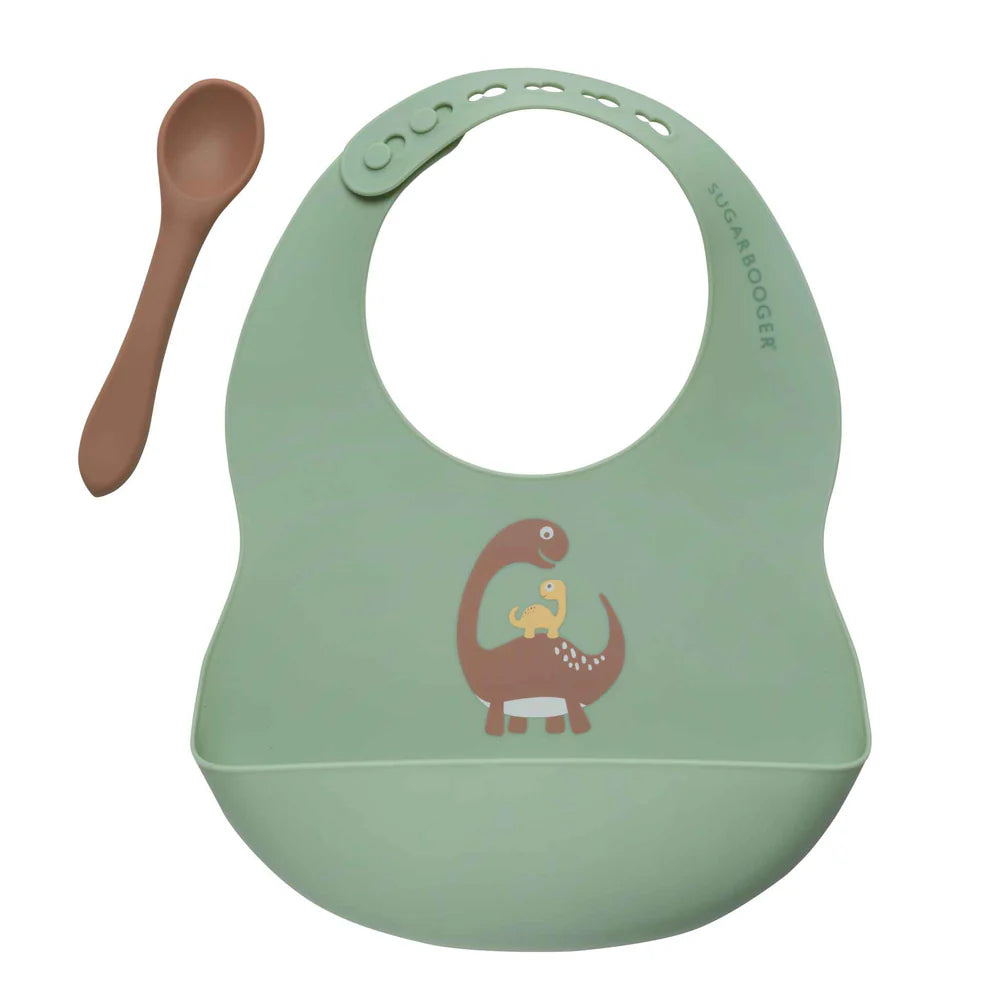 Baby Dinosaur Silicone Bib & Spoon Set