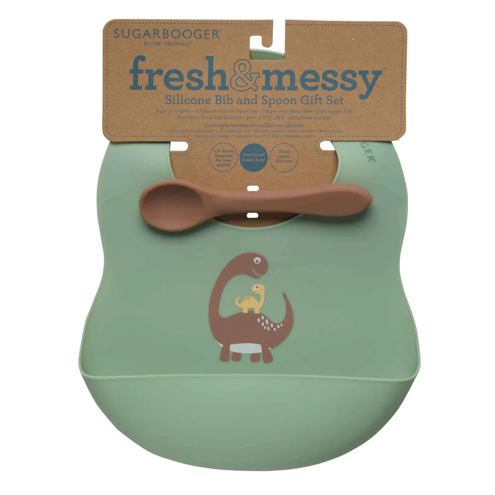 Baby Dinosaur Silicone Bib & Spoon Set