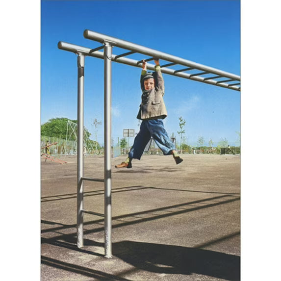 Boy Hanging From Retro Monkey Bars Encouragement Card