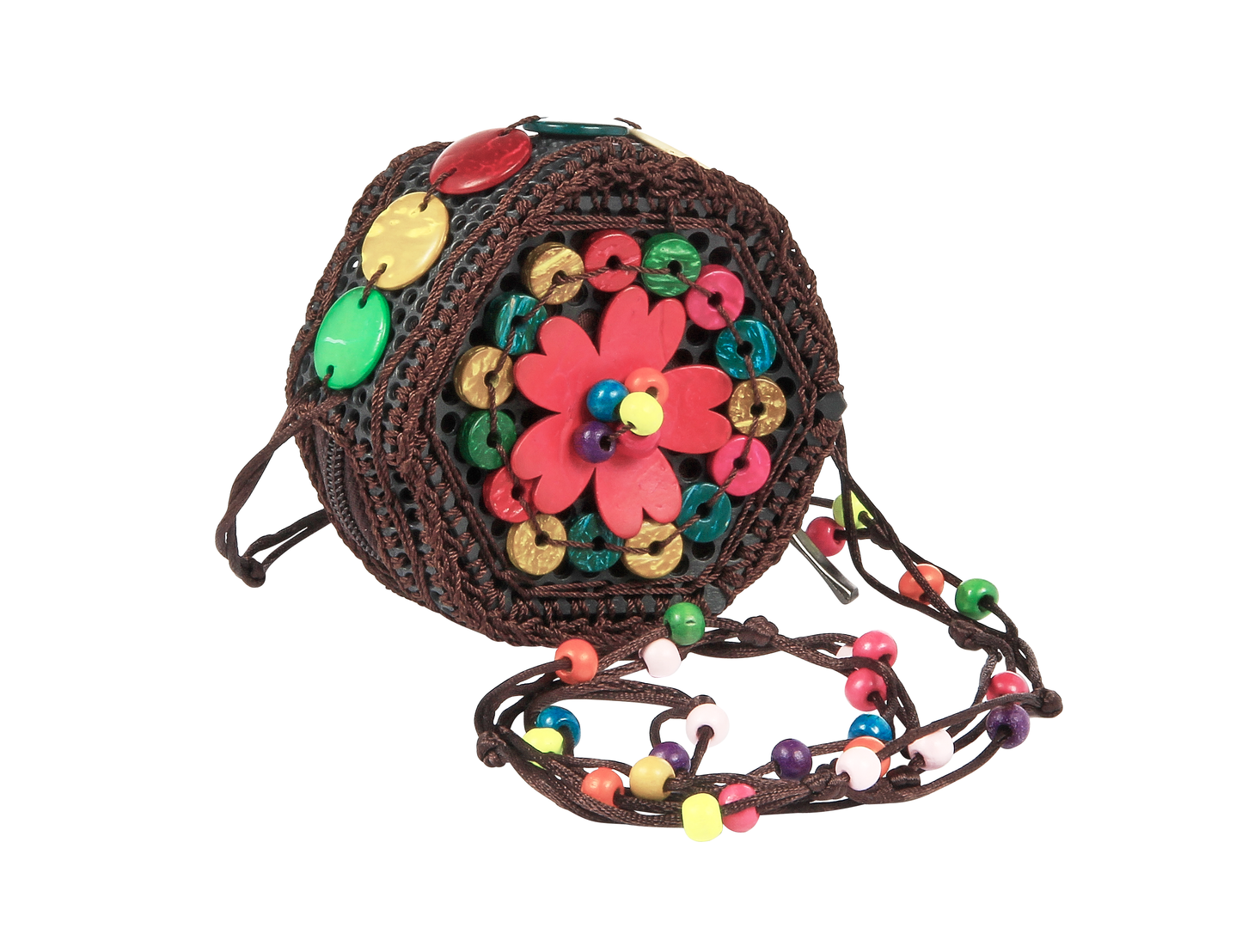 Round Woven Colorful Wooden Beads Mini Bag