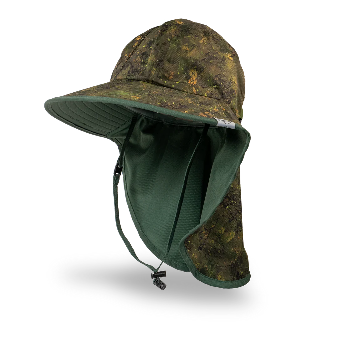 Kid's Back Flap Sun Hat - Green Brush Camo