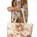 Floral and Gold Striped Tote