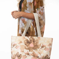 Floral and Gold Striped Tote