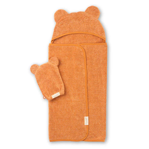 Hooded Towel + Wash Mitt Set Pumpkin