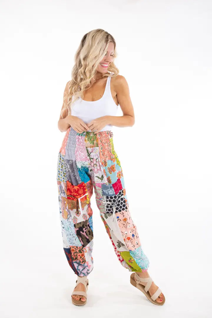 Patchwork Cotton Harem Pants