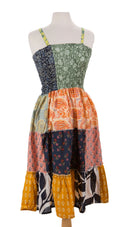 Patchwork Cotton Spaghetti Strap Smocked Sundress