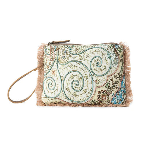 Mystic Meadow Embroidered Pouch in Boho Blue