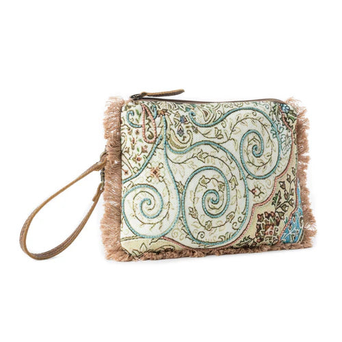 Mystic Meadow Embroidered Pouch in Boho Blue