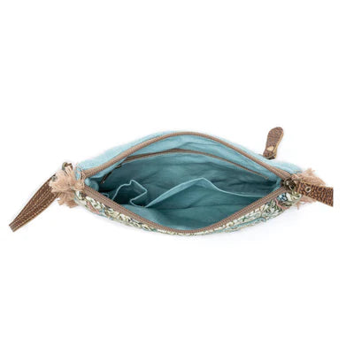 Mystic Meadow Embroidered Pouch in Boho Blue