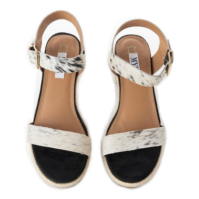 White Hairon Block Heels with Buckle Strap