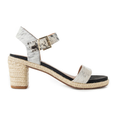 White Hairon Block Heels with Buckle Strap